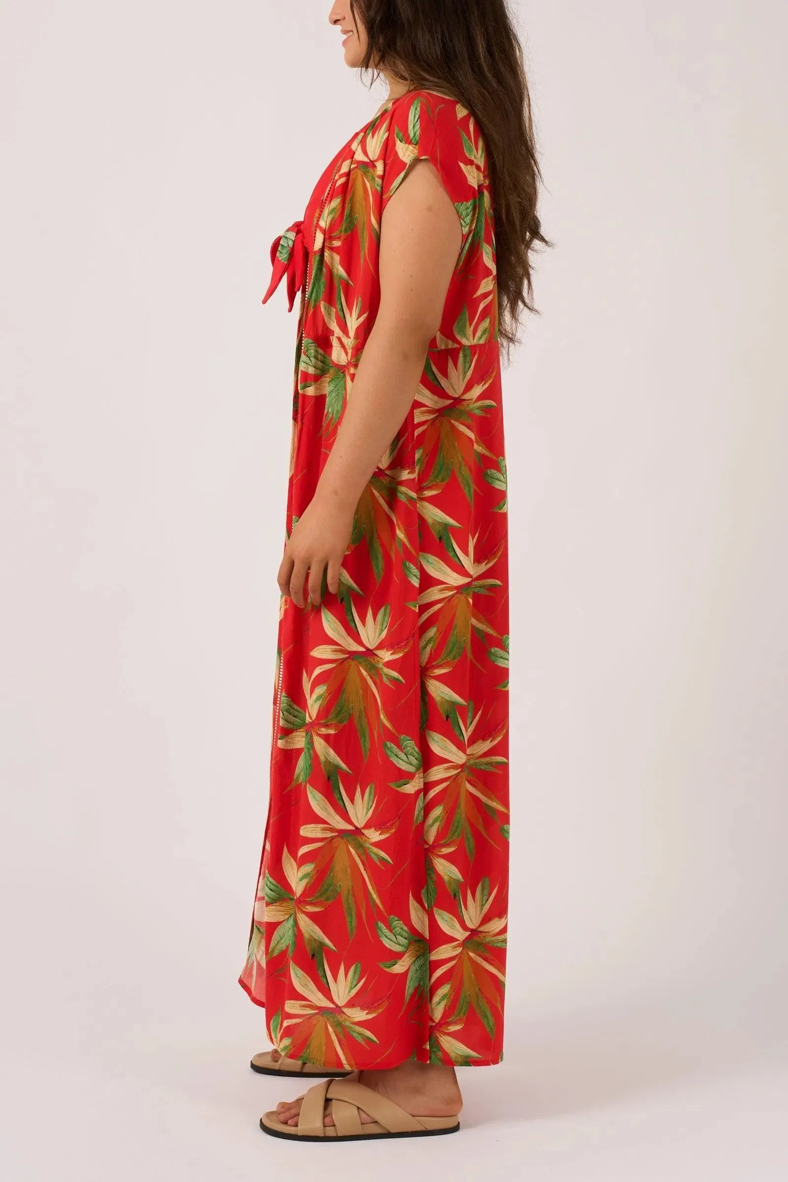 Sustainable Viscose Maxi Kimono - Flame Tropico