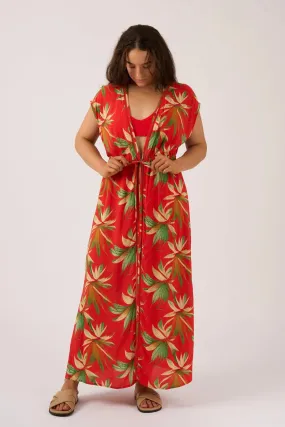 Sustainable Viscose Maxi Kimono - Flame Tropico