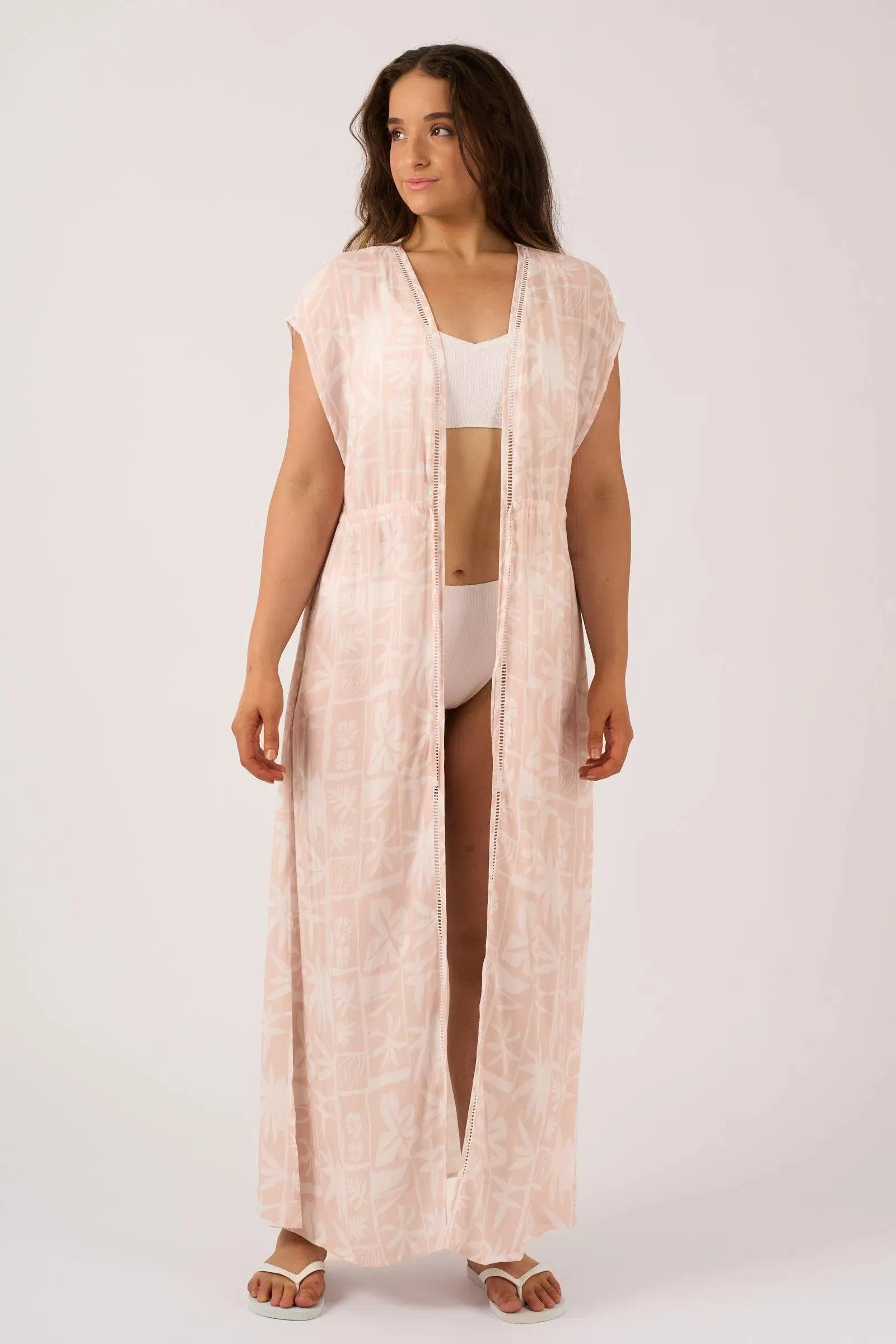 Sustainable Viscose Maxi Kimono - Nude Tiki