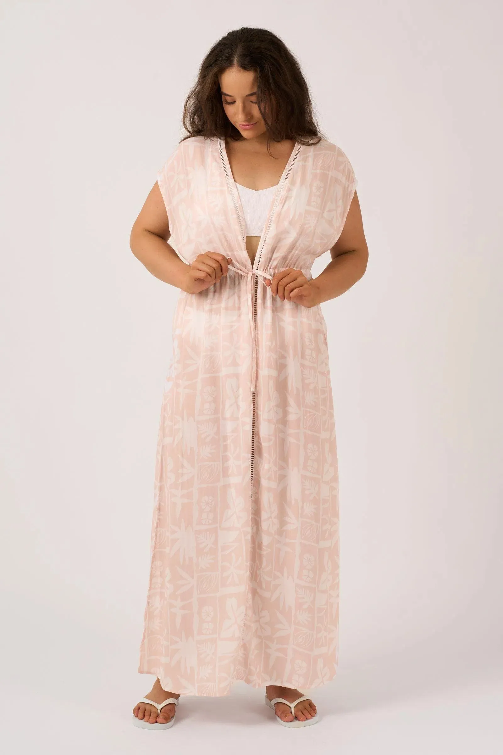 Sustainable Viscose Maxi Kimono - Nude Tiki