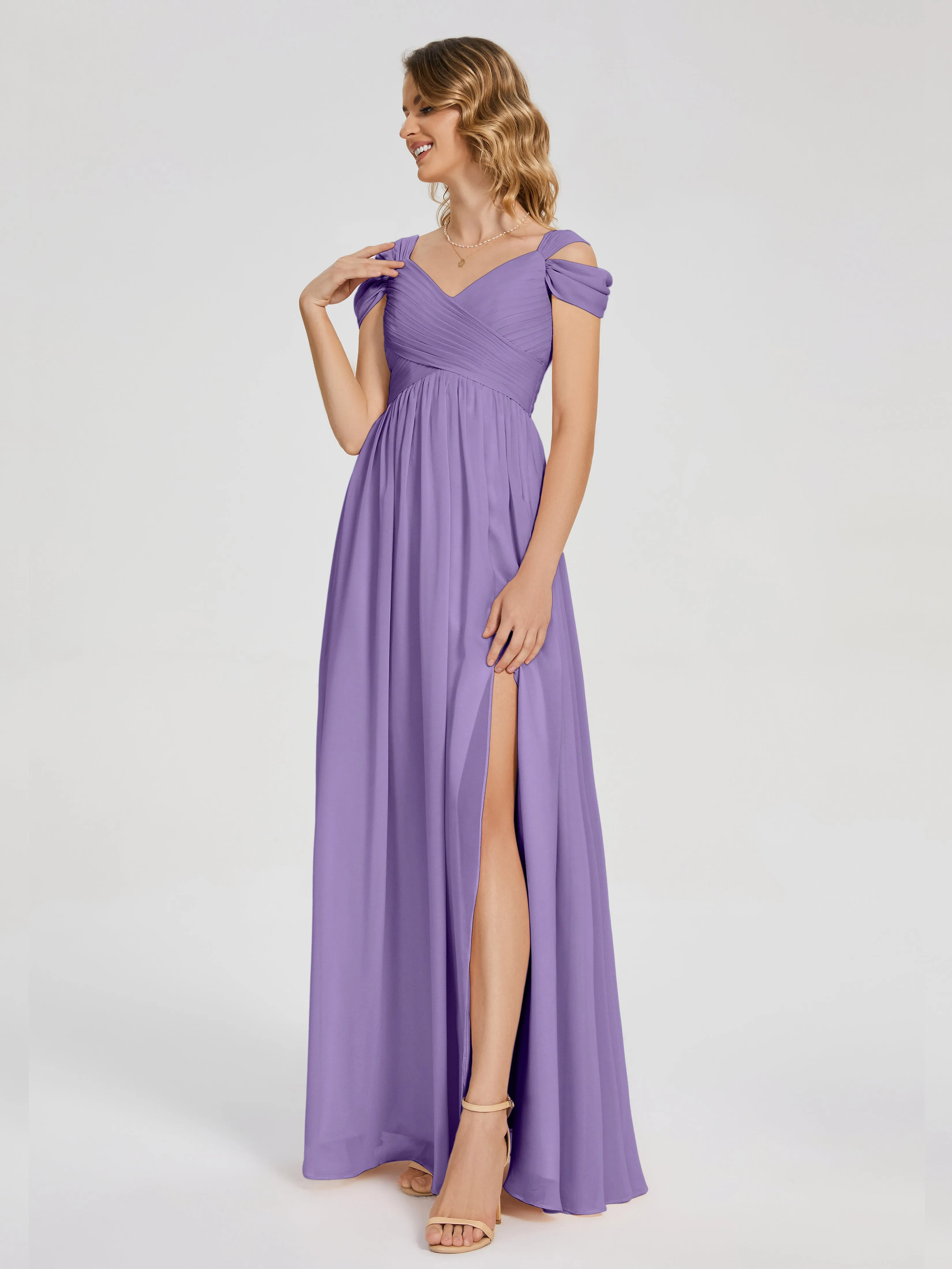 Tahiti Purple Bridesmaid Dresses Charlee Flowy Split Chiffon Bridesmaid Dresses