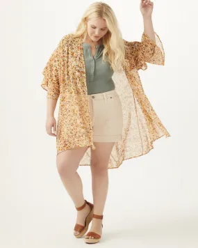 Taylor Ruffle-Sleeve Kimono | Ivory / Gold