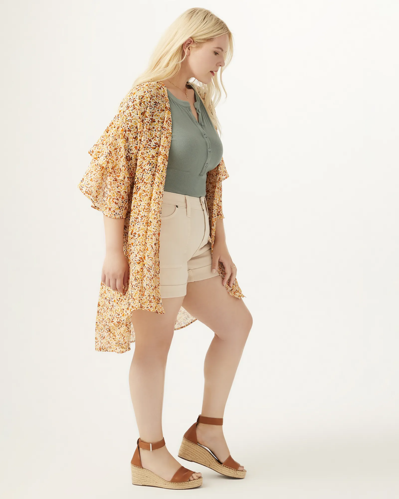 Taylor Ruffle-Sleeve Kimono | Ivory / Gold