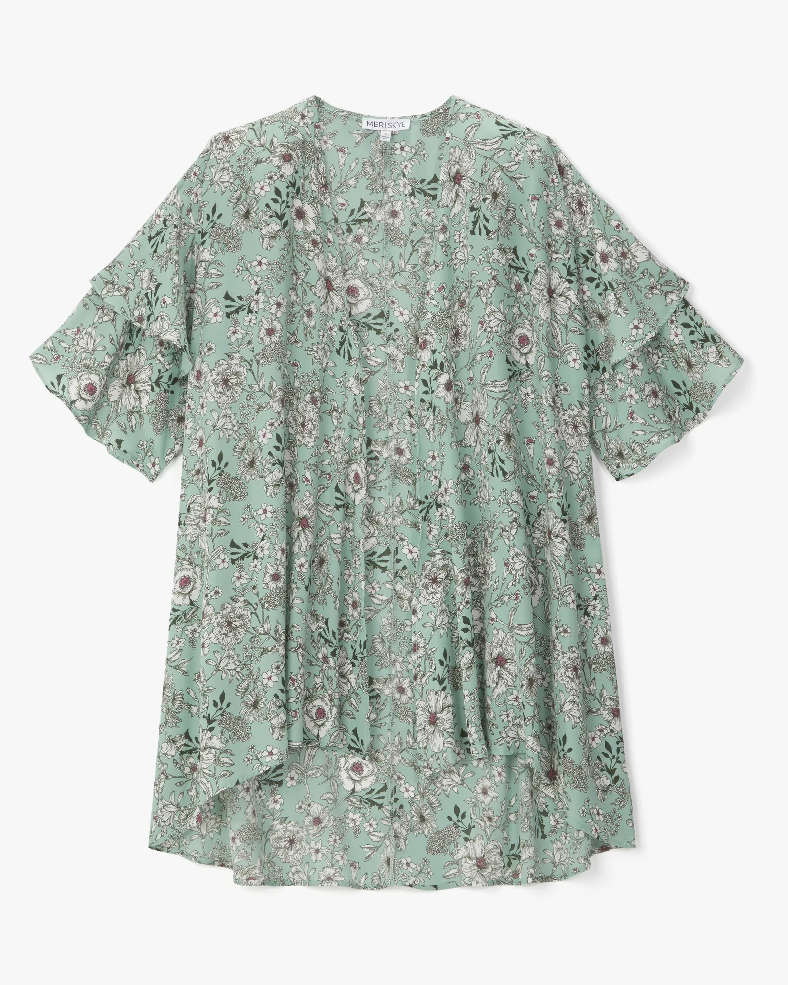 Taylor Ruffle-Sleeve Kimono | Light Green / White