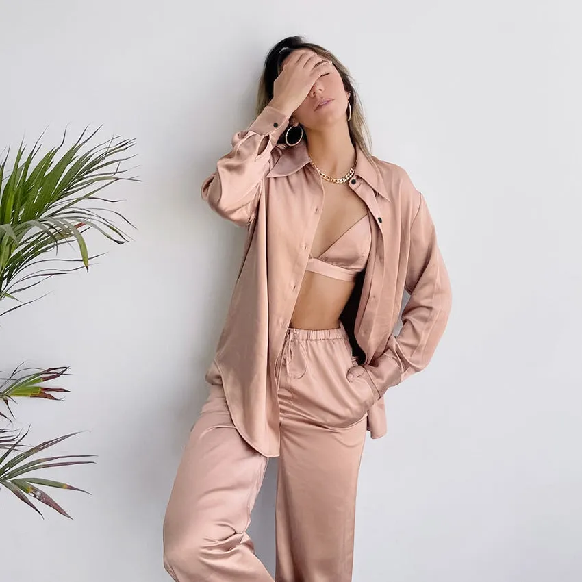 Three Piece Satin Pajamas