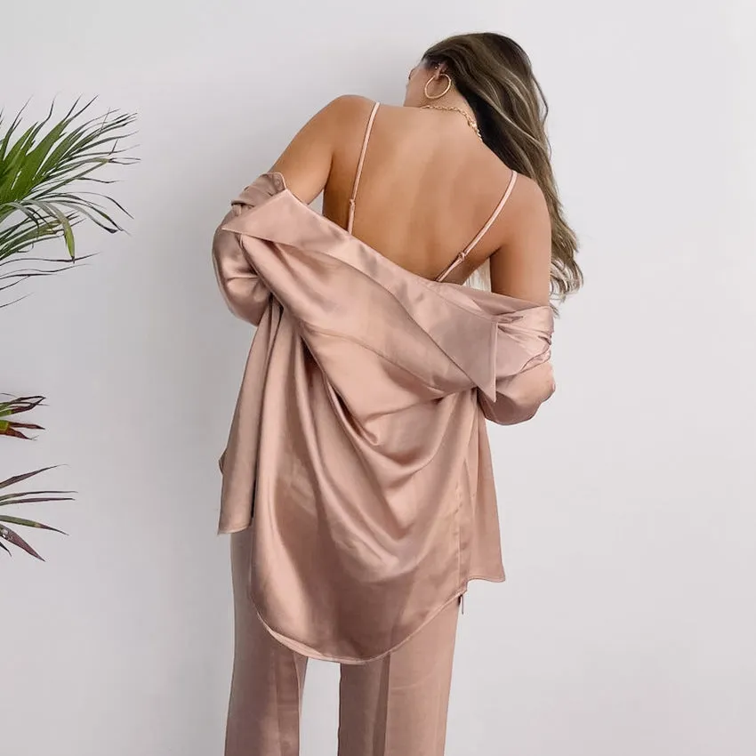 Three Piece Satin Pajamas