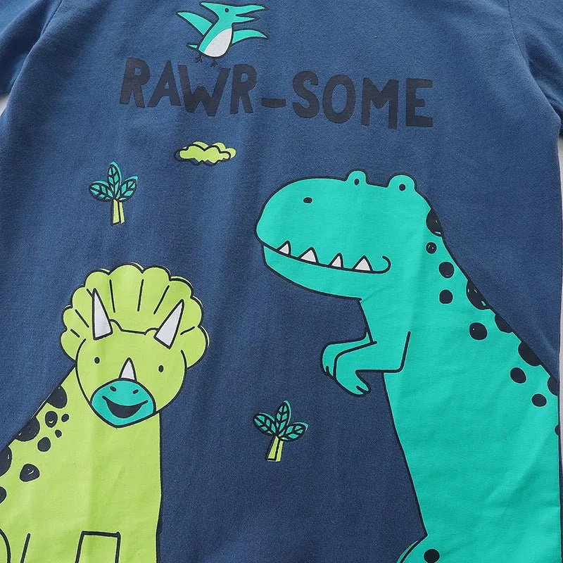 Toddler Boy's Blue Dinosaur Print T-shirt with Shorts Set