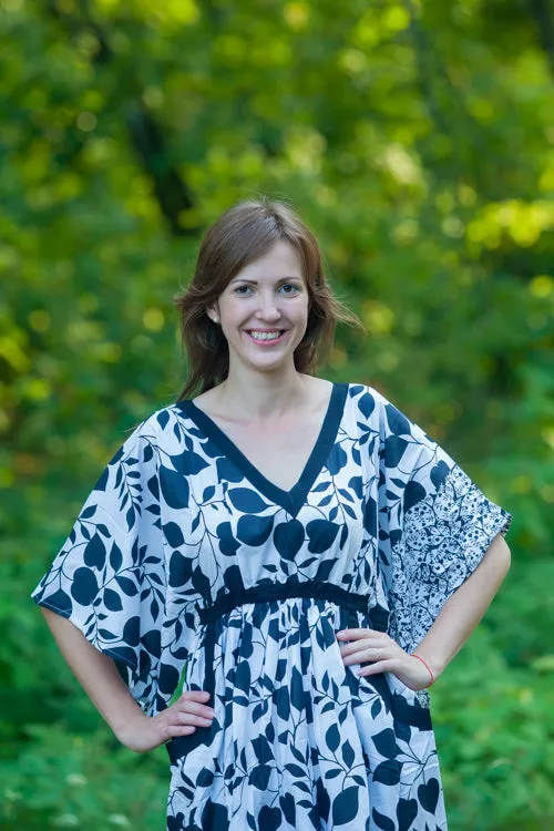 White Breezy Bohemian Style Caftan in Classic White Black Pattern