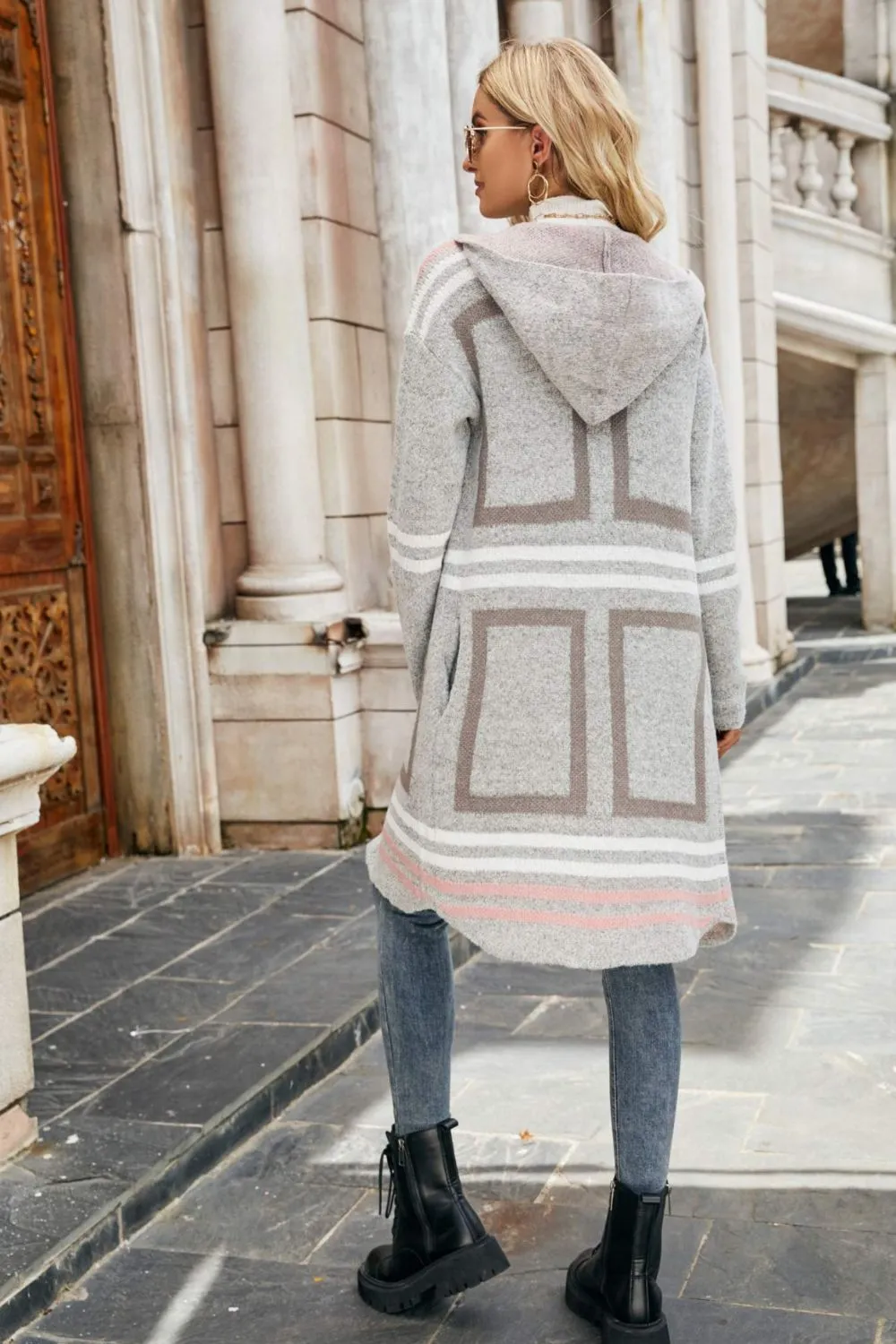 Winter Knit Pastel Zebra Shawl Hooded Coat - Duster Cardigan