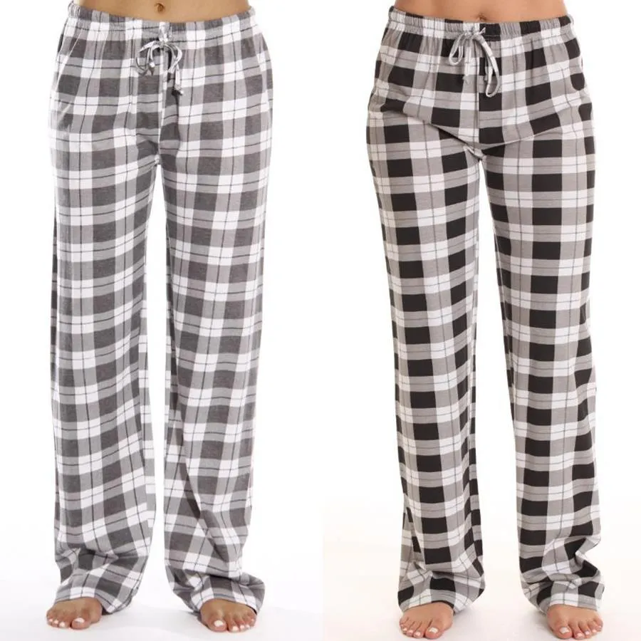 Women's Classic Plaid Home Casual Trousers Loose Pants