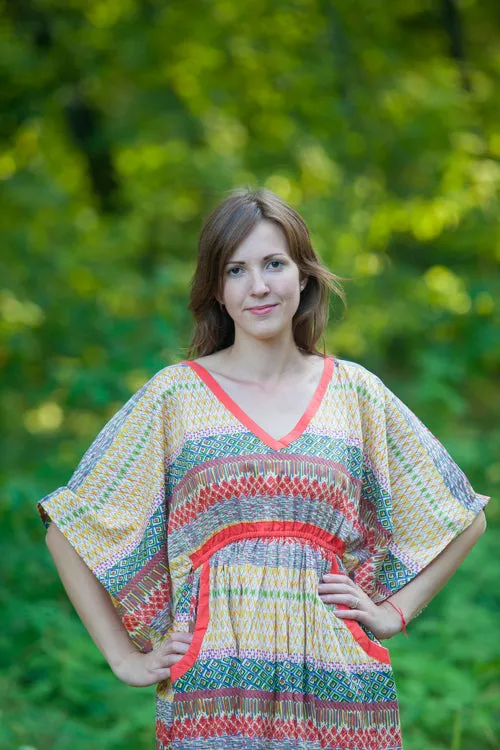 Yellow Breezy Bohemian Style Caftan in Abstract Geometric Pattern